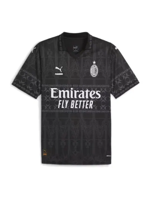 Спортивная футболка ac milan x pleasures men's football jersey 'black white' Puma — изображение 1 из 2, черный/белый