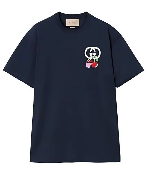 Футболка Gucci cotton jersey с патчем navy, классическая — изображение 1 из 4, темно-синий