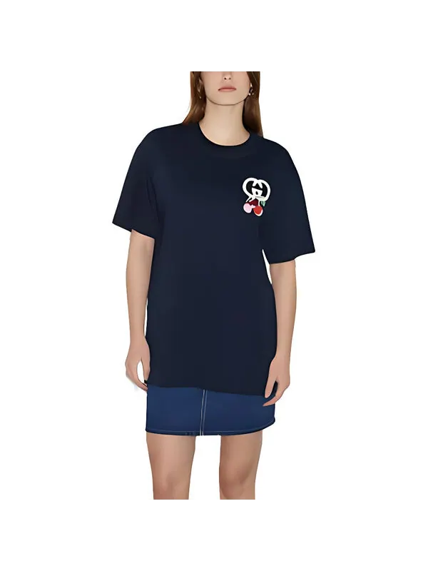 Футболка Gucci cotton jersey с патчем navy, классическая — изображение 2 из 4, темно-синий