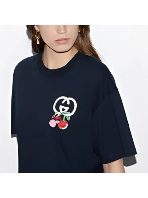 Футболка Gucci cotton jersey с патчем navy, классическая — изображение 4 из 4, темно-синий