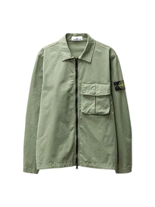 Куртка compass-patch zipped shirt jacket 'green' Stone Island — изображение 1 из 4, зеленый