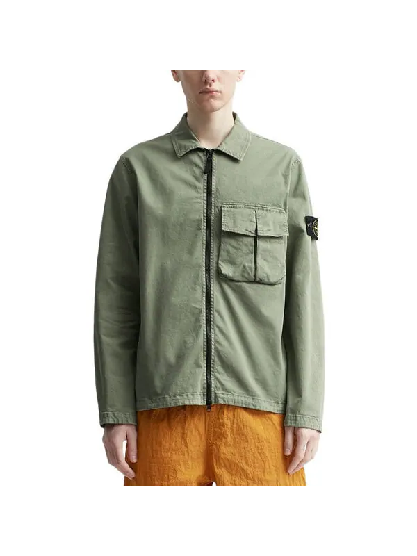 Куртка compass-patch zipped shirt jacket 'green' Stone Island — изображение 3 из 4, зеленый