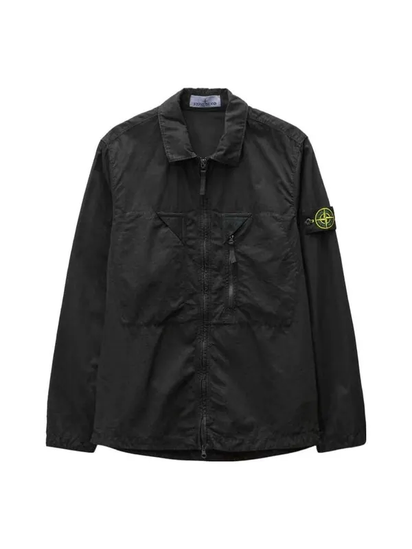 Куртка brushed cotton canvas zip shirt jacket 'black' Stone Island — изображение 1 из 4, черный