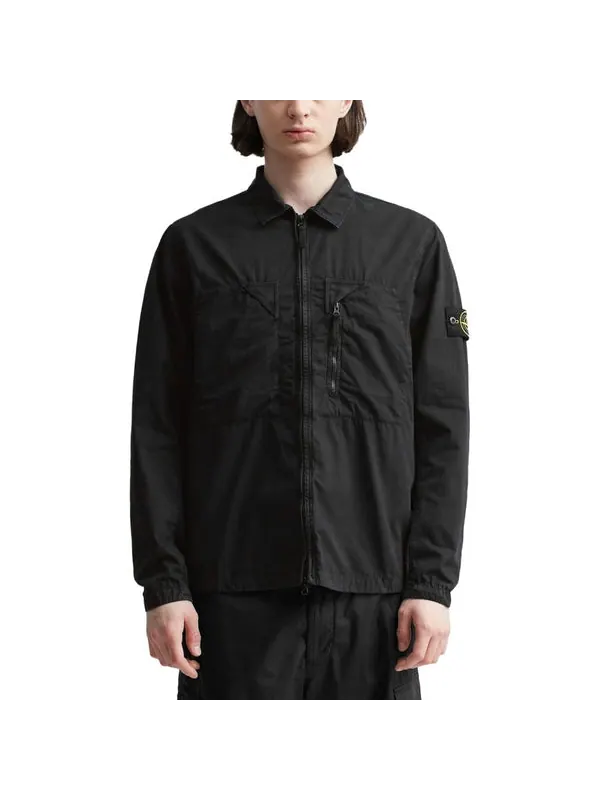 Куртка brushed cotton canvas zip shirt jacket 'black' Stone Island — изображение 3 из 4, черный