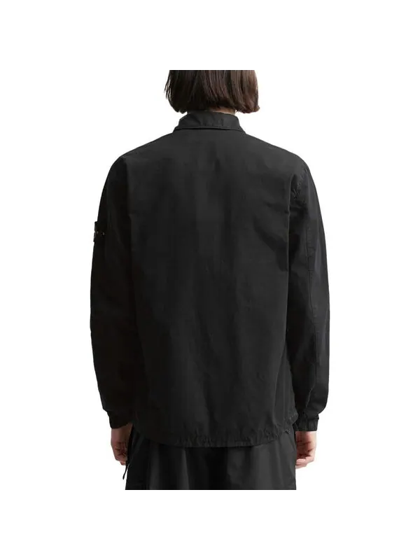Куртка brushed cotton canvas zip shirt jacket 'black' Stone Island — изображение 4 из 4, черный
