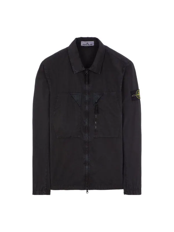Куртка brushed cotton canvas zip shirt jacket 'charcoal' Stone Island — изображение 1 из 1, черный