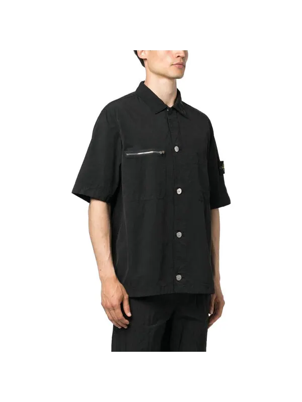 Рубашка zip pocket shirt 'black' Stone Island — изображение 3 из 4, черный