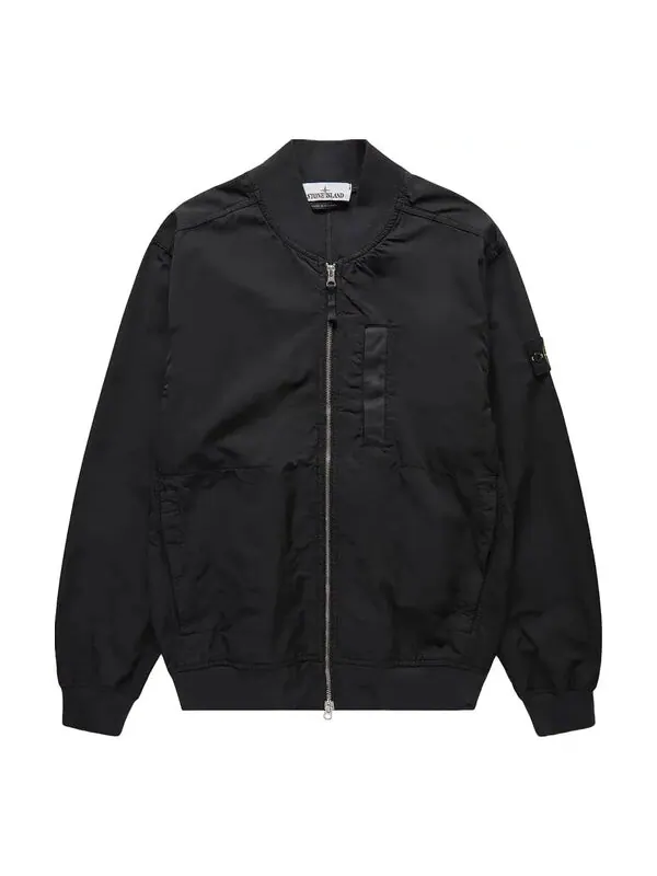 Куртка logo patch zip up bomber jacket 'black' Stone Island — изображение 1 из 2, черный