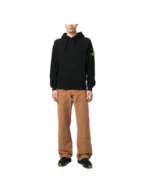 Толстовка logo patch hoodie 'black' Stone Island — изображение 2 из 4, черный