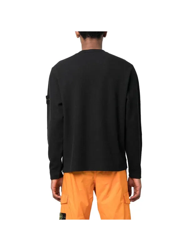 Толстовка ribbed fleece sweatshirt 'black' Stone Island — изображение 2 из 3, черный