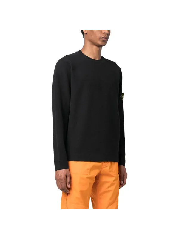 Толстовка ribbed fleece sweatshirt 'black' Stone Island — изображение 3 из 3, черный