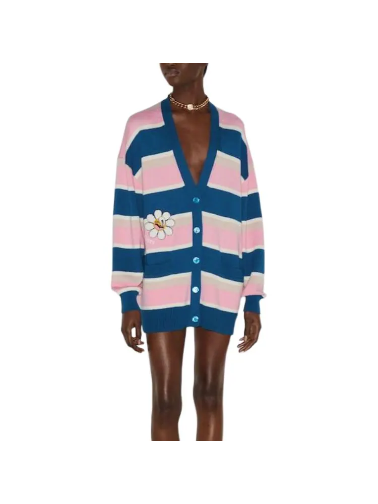 Кардиган Gucci Striped Cotton Wool With Patch, с нашивкой — изображение 2 из 6, розовый