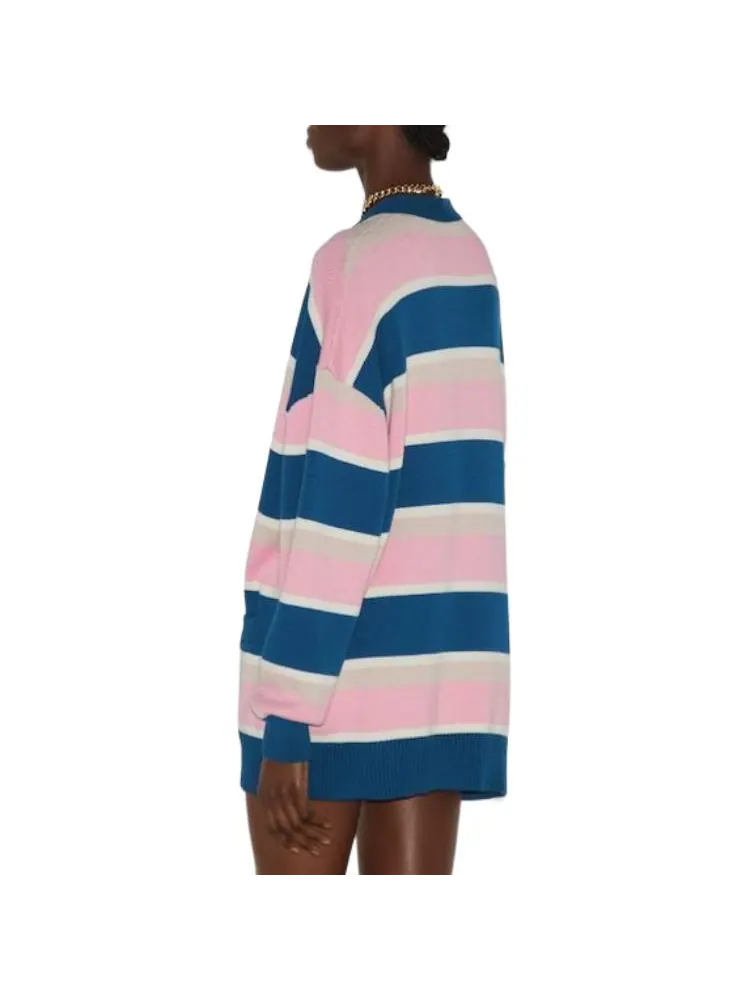 Кардиган Gucci Striped Cotton Wool With Patch, с нашивкой — изображение 3 из 6, розовый
