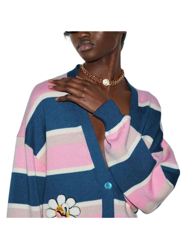 Кардиган Gucci Striped Cotton Wool With Patch, с нашивкой — изображение 4 из 6, розовый