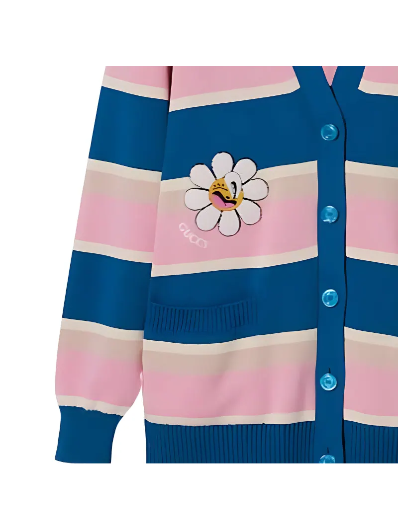 Кардиган Gucci Striped Cotton Wool With Patch, с нашивкой — изображение 6 из 6, розовый