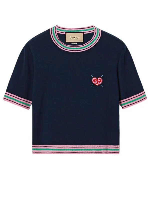 Свитер Gucci Fine knit с вышивкой — изображение 1 из 4, темно-синий