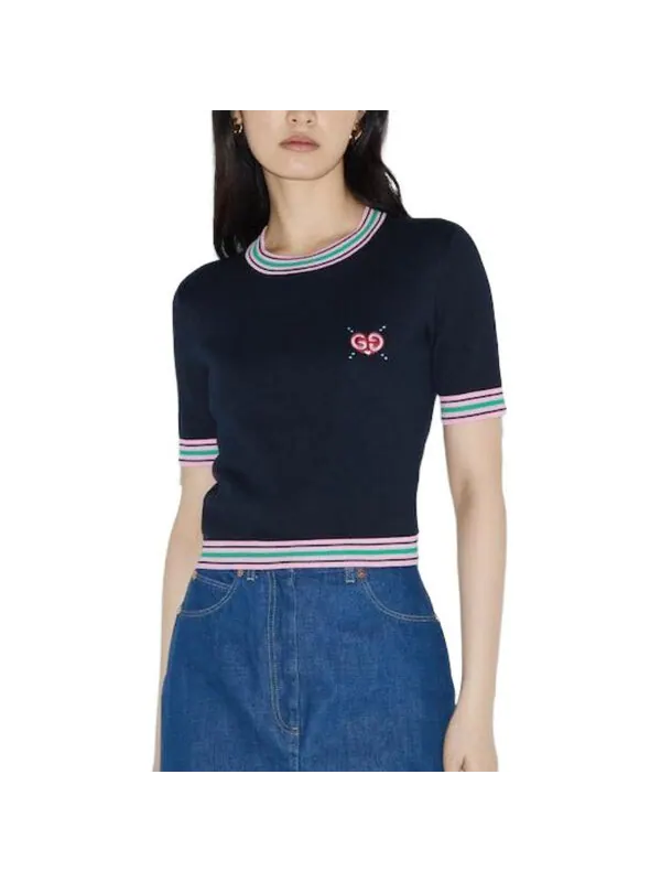 Свитер Gucci Fine knit с вышивкой — изображение 2 из 4, темно-синий