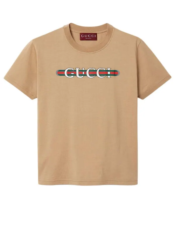 Футболка Gucci с принтом, хлопок джерси — изображение 1 из 4, бежевый