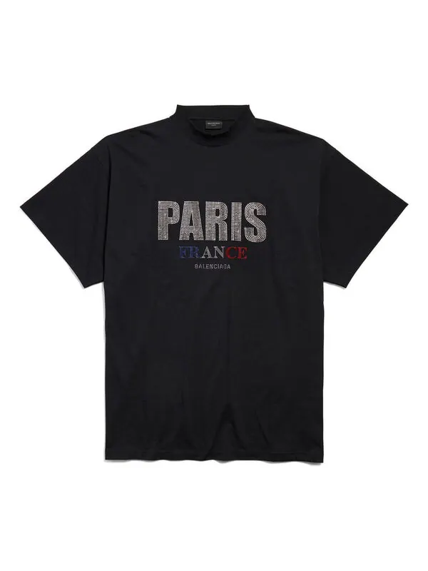 Футболка paris strass t-shirt oversized 'black' Balenciaga — изображение 1 из 2, черный
