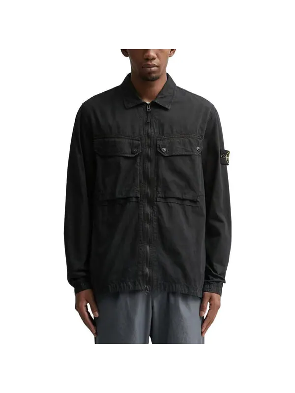 Рубашка old effect overshirt 'black' Stone Island — изображение 3 из 4, черный