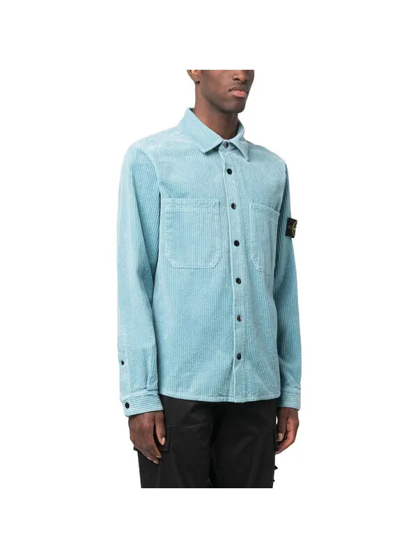 Рубашка corduroy overshirt 'blue' Stone Island — изображение 3 из 3, синий