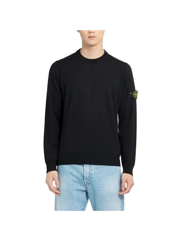 Свитер wool crewneck sweater 'black' Stone Island — изображение 3 из 3, черный