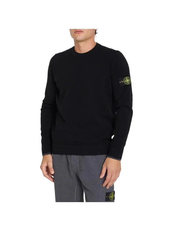 Свитер wool crewneck sweater 'black' Stone Island — изображение 2 из 3, черный