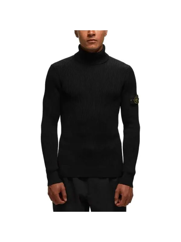 Свитер logo patch turtleneck sweater 'black' Stone Island — изображение 2 из 2, черный