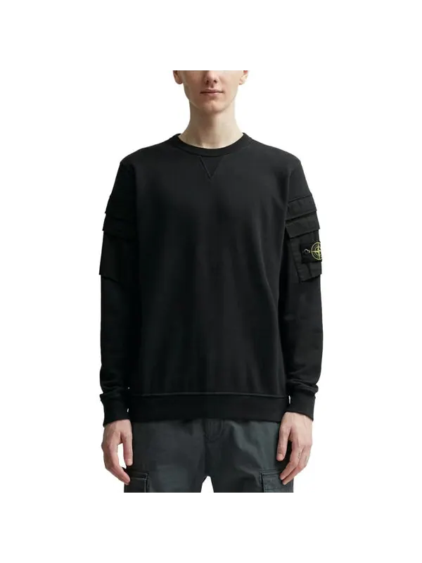 Толстовка double-sleeve pocket sweatshirt 'black' Stone Island — изображение 3 из 4, черный