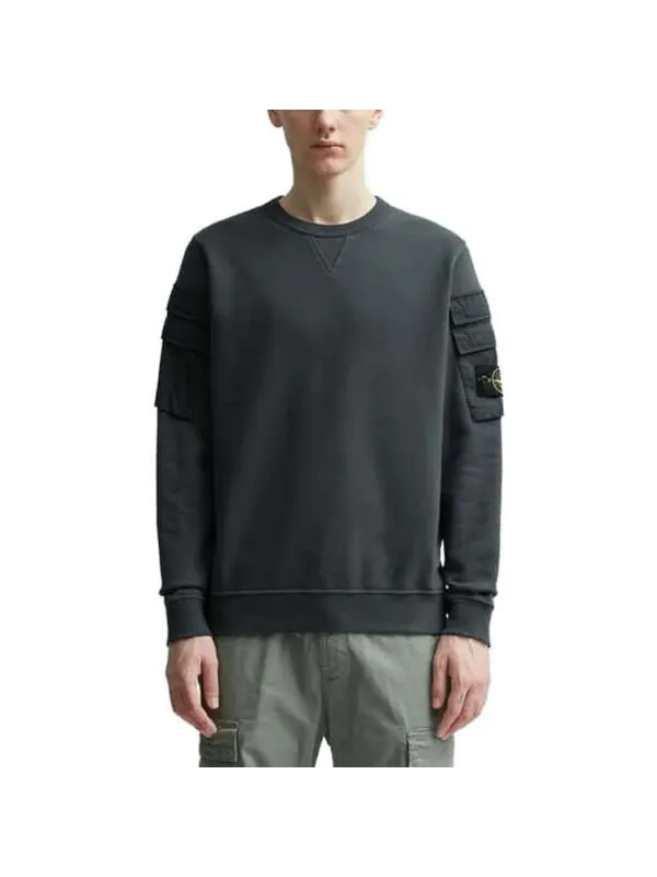 Толстовка sleeve pockets crewneck 'lead grey' Stone Island — изображение 3 из 4, серый