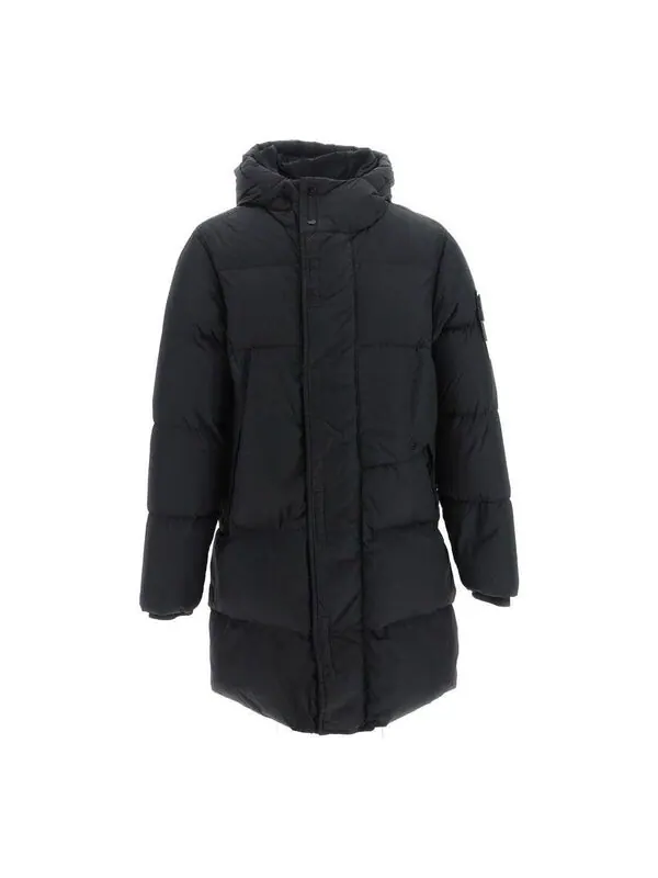 Куртка crinkle reps hooded down long jacket 'black' Stone Island — изображение 1 из 2, черный