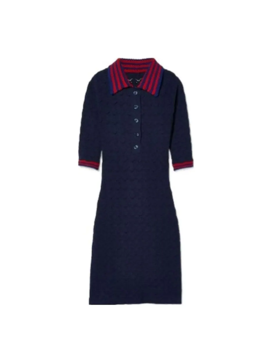 Платье-поло Gucci Классическое, из хлопка с кружевом — изображение 1 из 1, синий