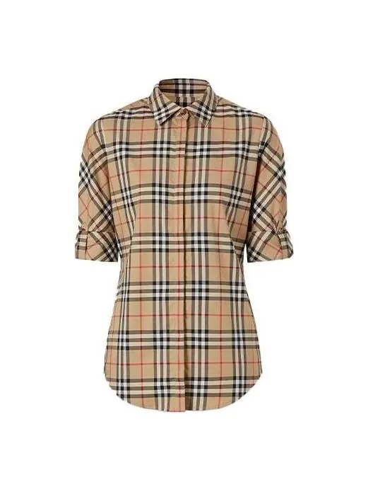 Рубашка Burberry Vintage Check Stretch Cotton Twill Shirt — изображение 1 из 4, бежевый