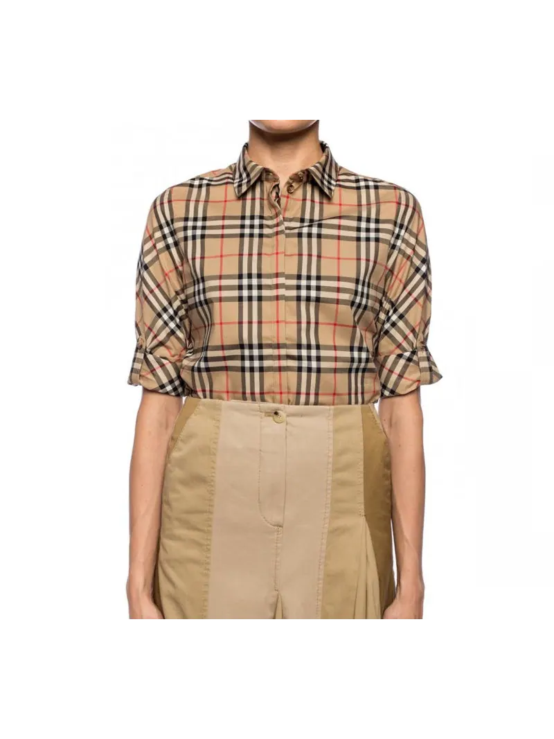 Рубашка Burberry Vintage Check Stretch Cotton Twill Shirt — изображение 2 из 4, бежевый