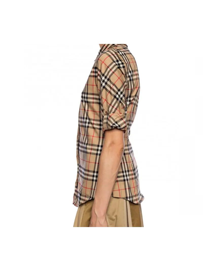 Рубашка Burberry Vintage Check Stretch Cotton Twill Shirt — изображение 4 из 4, бежевый