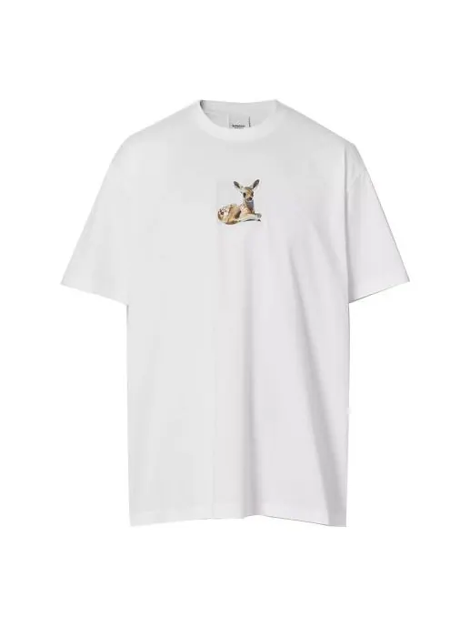 Футболка Burberry Deer Print Cotton Oversized Deerlet Printing T-Shirt — изображение 1 из 4, белый
