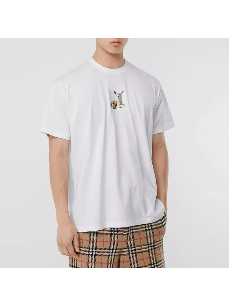 Футболка Burberry Deer Print Cotton Oversized Deerlet Printing T-Shirt — изображение 2 из 4, белый