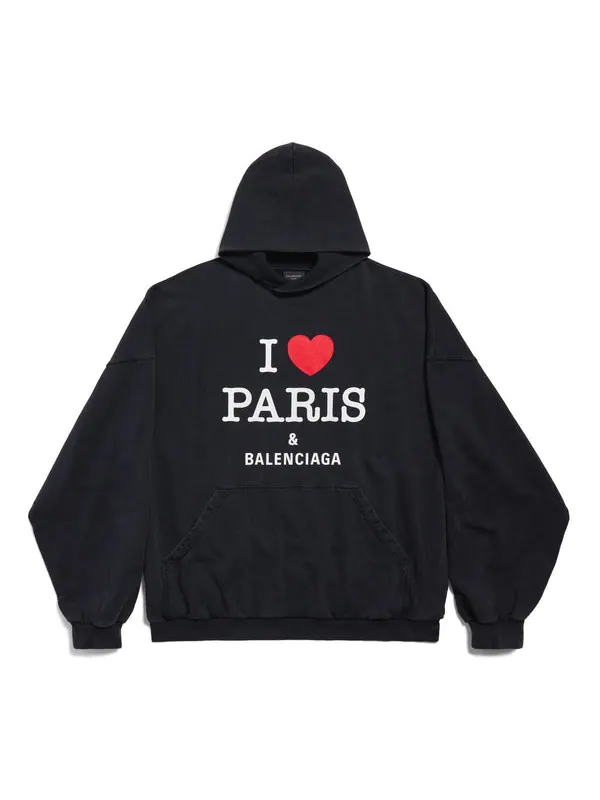 Толстовка i love paris hoodie large fit 'black faded' Balenciaga — изображение 1 из 2, черный