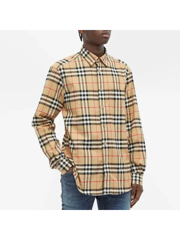 Рубашка Burberry в винтажную клетку — изображение 3 из 4, бежевый