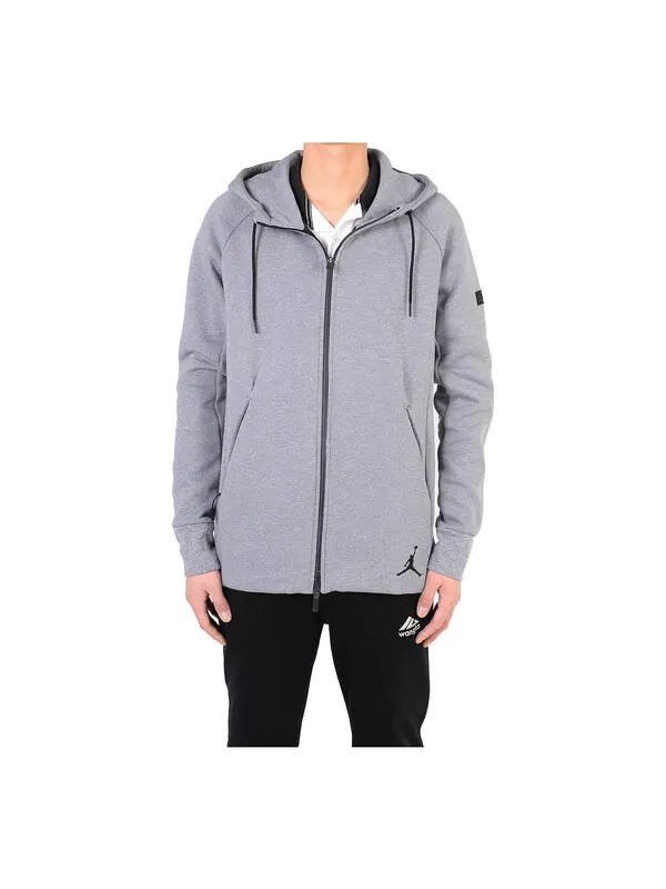 Куртка men's jordan solid color printing logo zipper drawstring hooded jacket gray 'cool grey balck' Nike, серый