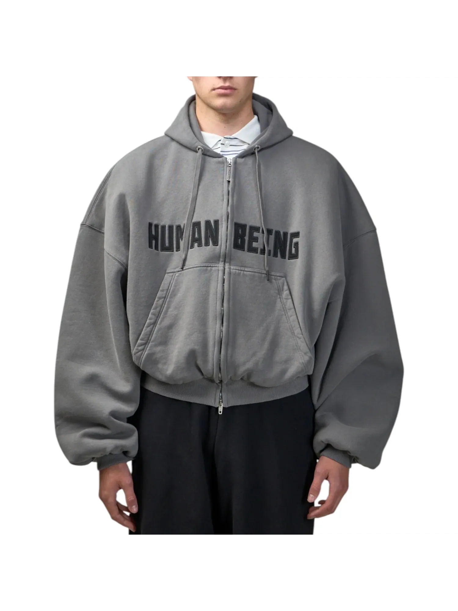 Худи Balenciaga Human Being с круглой застежкой-молнией — изображение 3 из 3, серый