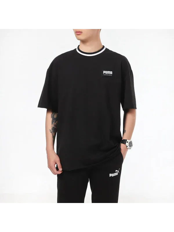 Футболка solid men round neck t-shirt 'black' Puma — изображение 3 из 4, черный