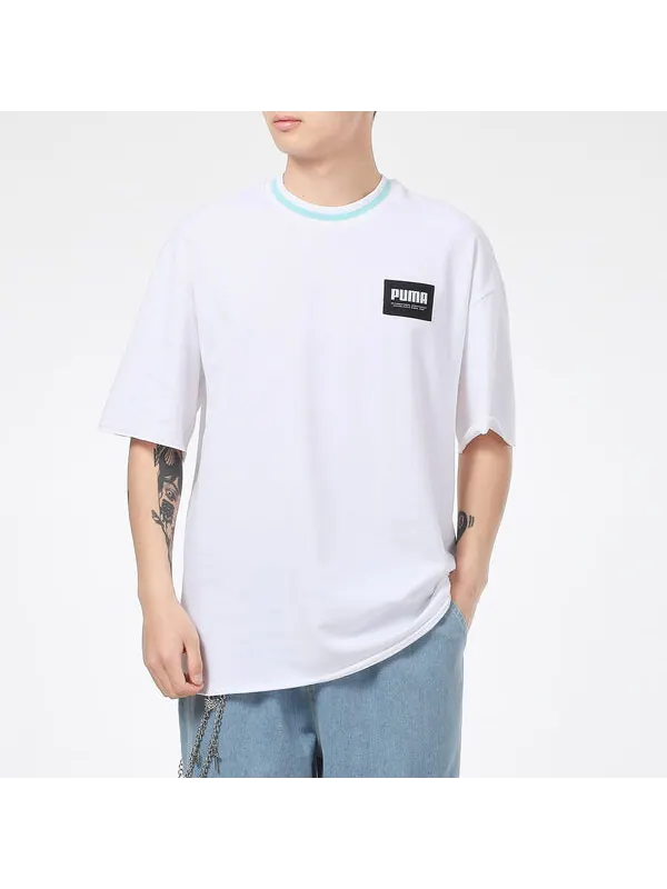 Футболка logo loose sports round neck short sleeve white Puma — изображение 3 из 4, белый
