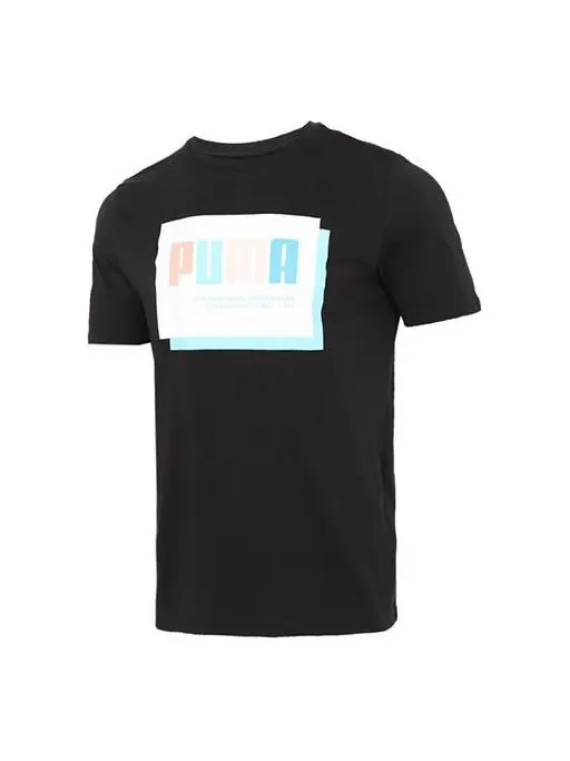 Футболка graphic print regular fit t-shirt 'black' Puma — изображение 1 из 4, черный