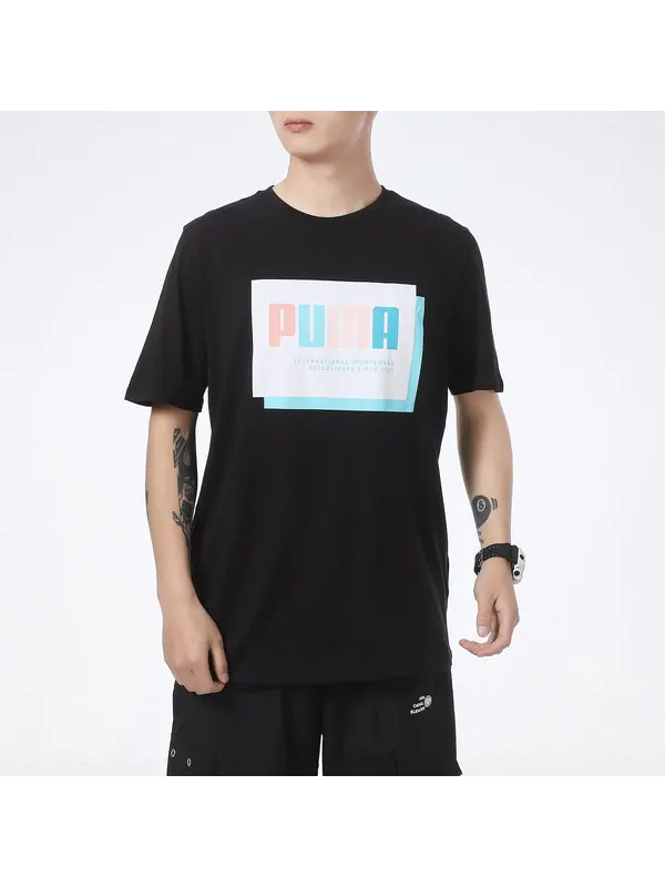 Футболка graphic print regular fit t-shirt 'black' Puma — изображение 3 из 4, черный