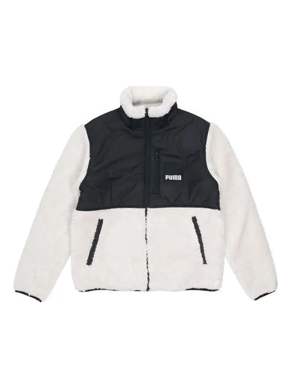 Куртка sherpa contrasting colors sports lamb's wool stand collar logo jacket white Puma — изображение 1 из 3, белый