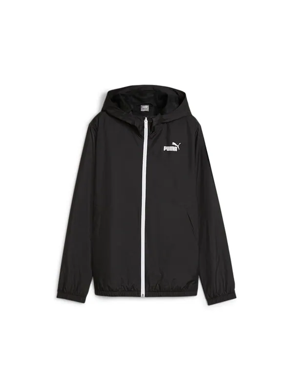 Куртка essentials solid windbreaker jacket 'black' Puma — изображение 1 из 2, черный/белый