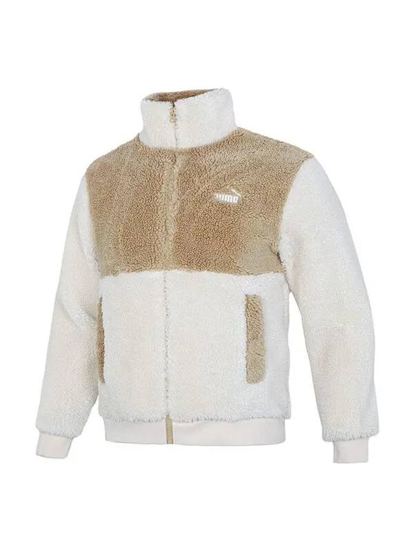 Куртка colorblock lamb's wool stay warm sports stand collar logo jacket white Puma — изображение 1 из 4, белый