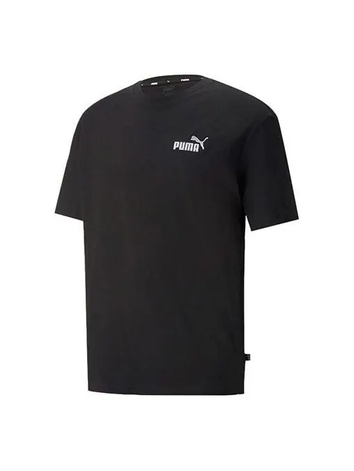 Футболка ess+ relaxed tee logo t-shirt 'black' Puma — изображение 1 из 2, черный