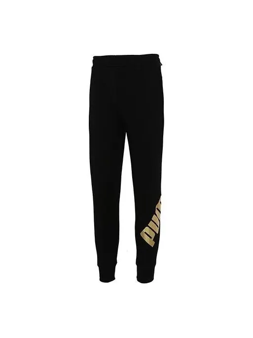 Брюки modern sports sweatpants 'black' Puma — изображение 1 из 4, черный/золотистый